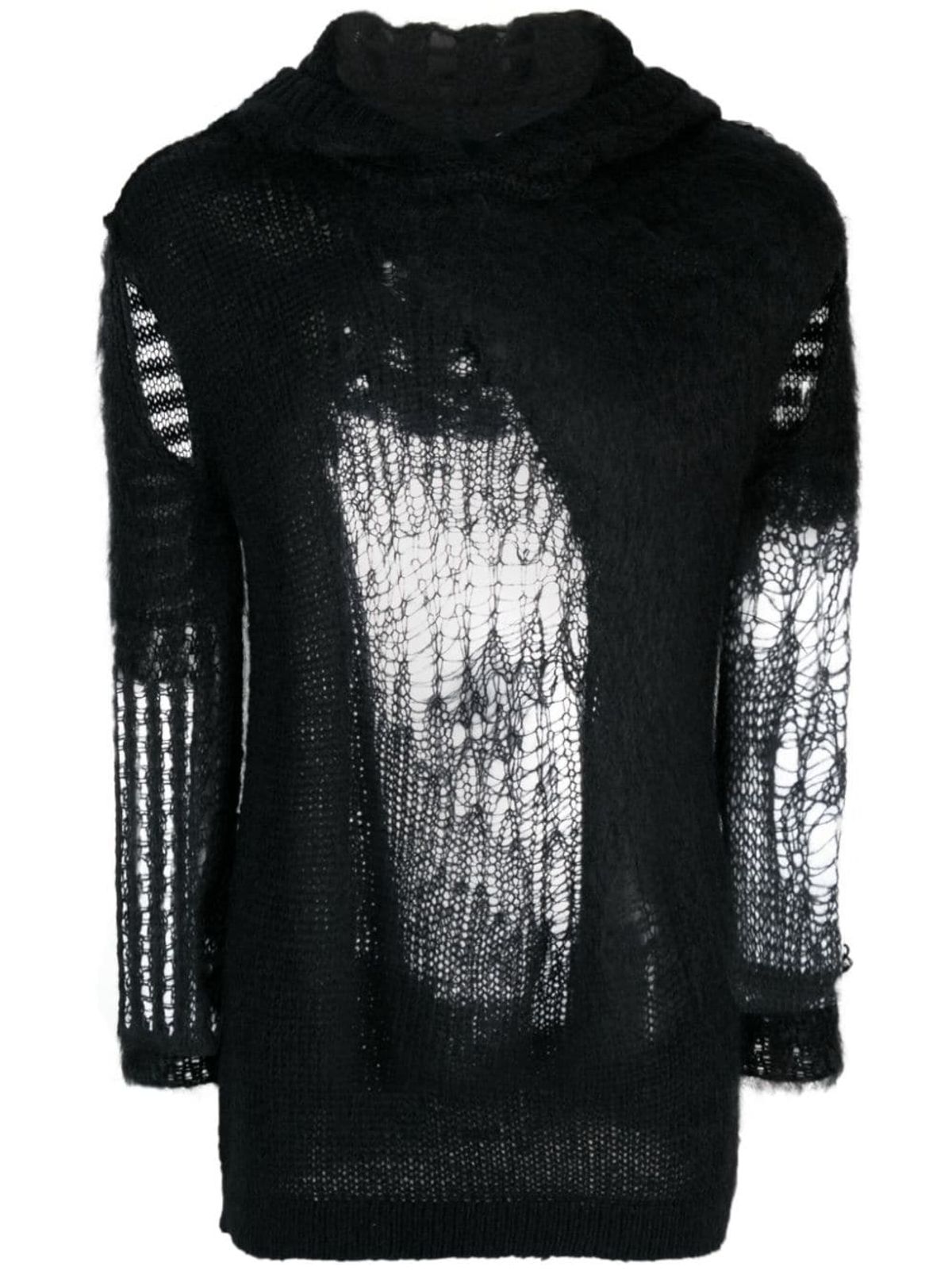 Rick Owens Spider Cut-out Sleeve Black Knitted Hoodie