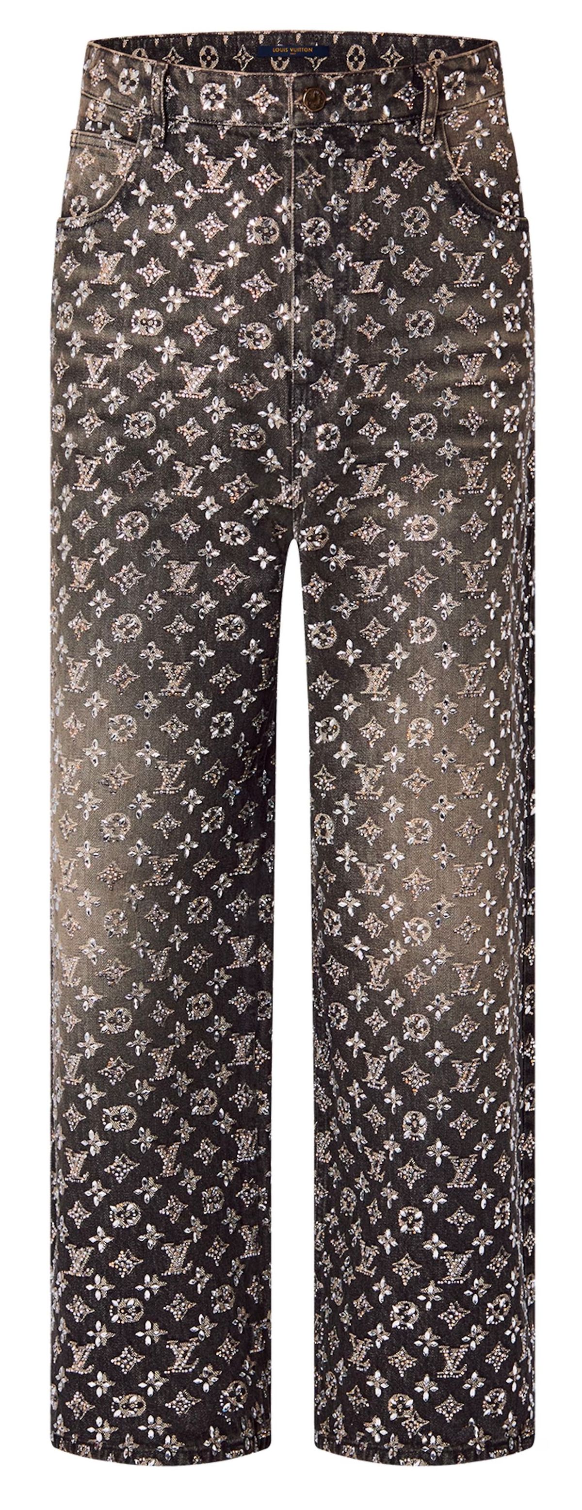 Louis Vuitton Made To Order Embroidered Monogram Baggy Denim Pants