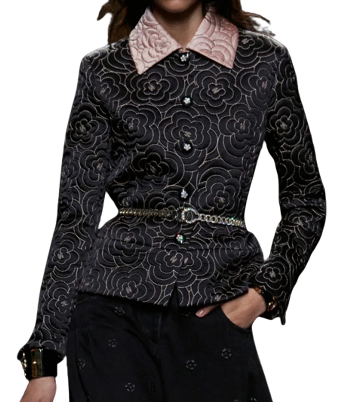 Chanel Black And Pink Silk Satin Jacket