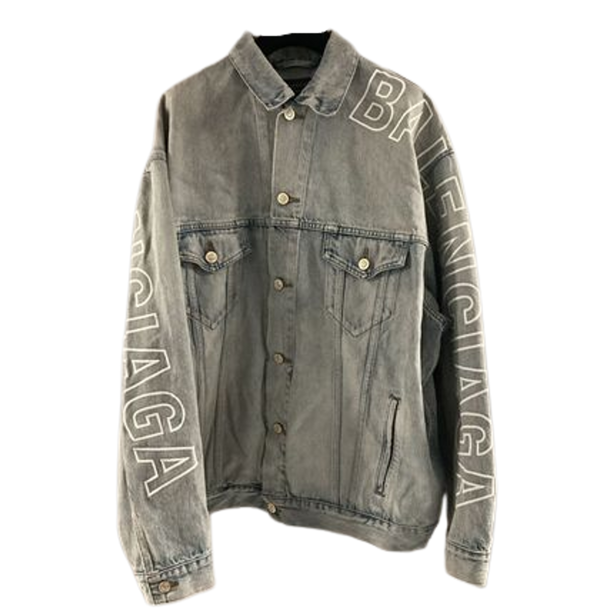 Balenciaga Grey Logo Oversized Denim Jacket