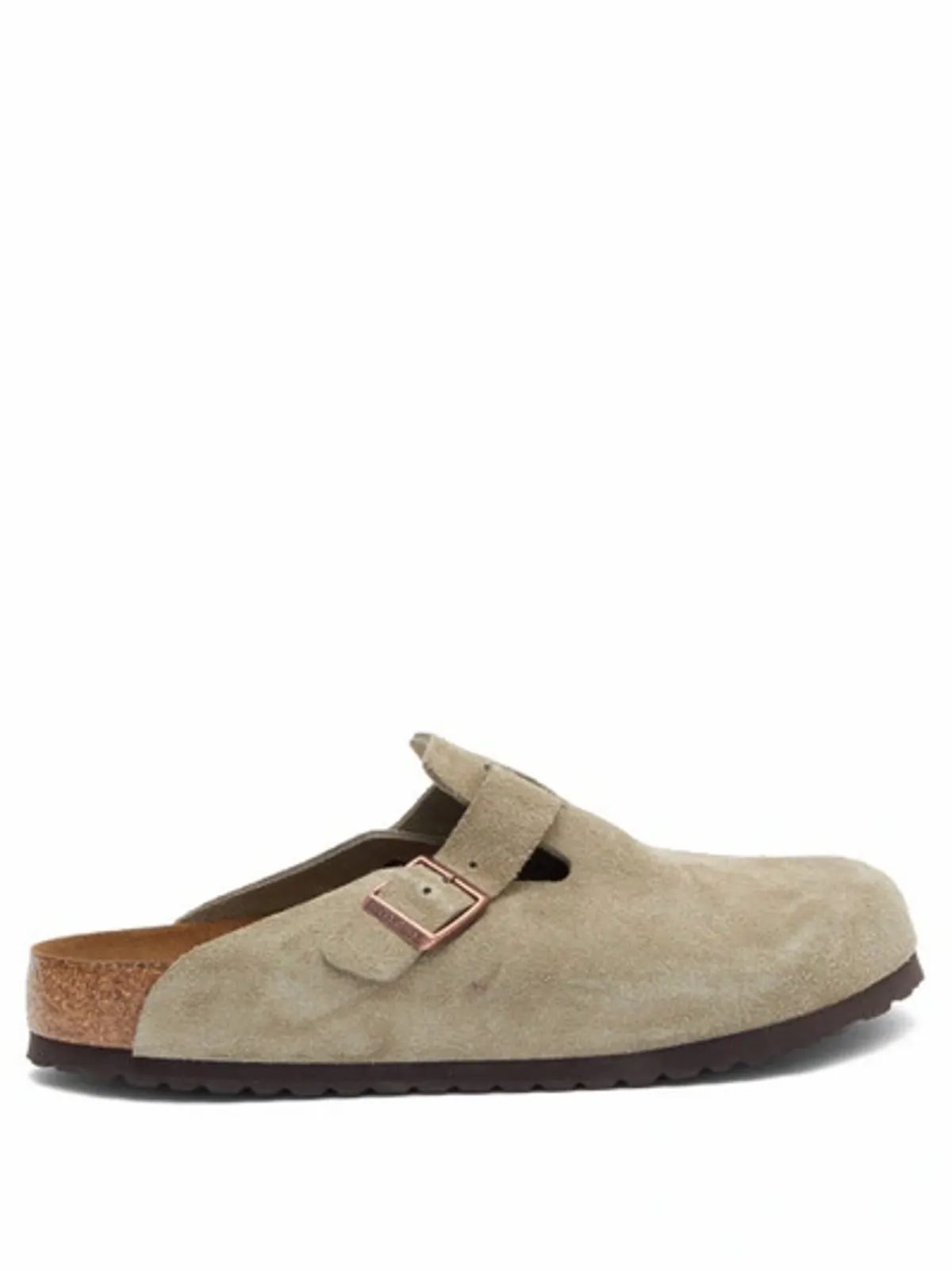 Birkenstock Beige Boston Buckled Suede Clogs