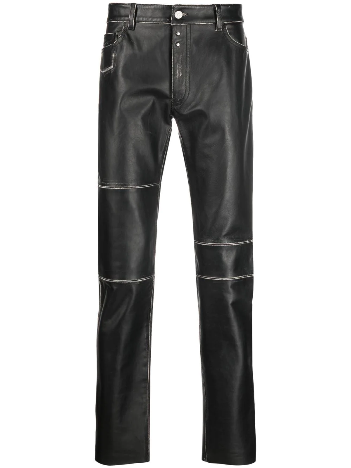 Maison Margiela Black Vintage Effect Slim Cut Leather Pants