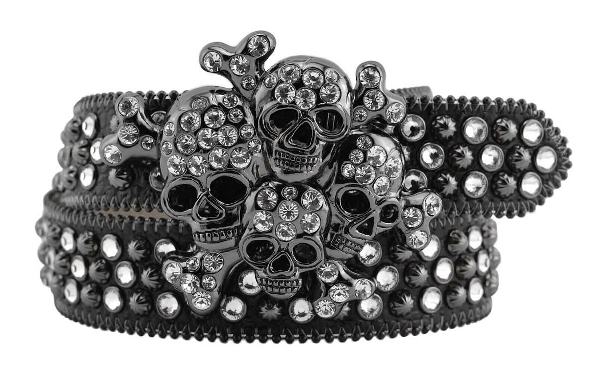 B.B. Simon Bakoo Bakoo Skull Belt Clear Ice Crystal Black