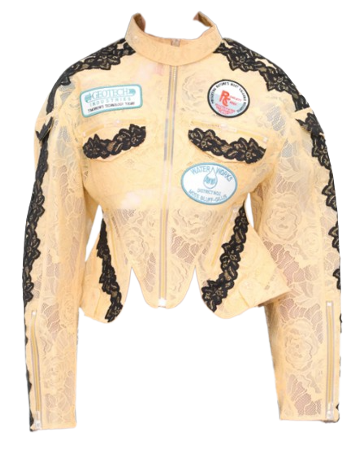 Yuhan Wang Yellow And Black Lace Biker Jacket