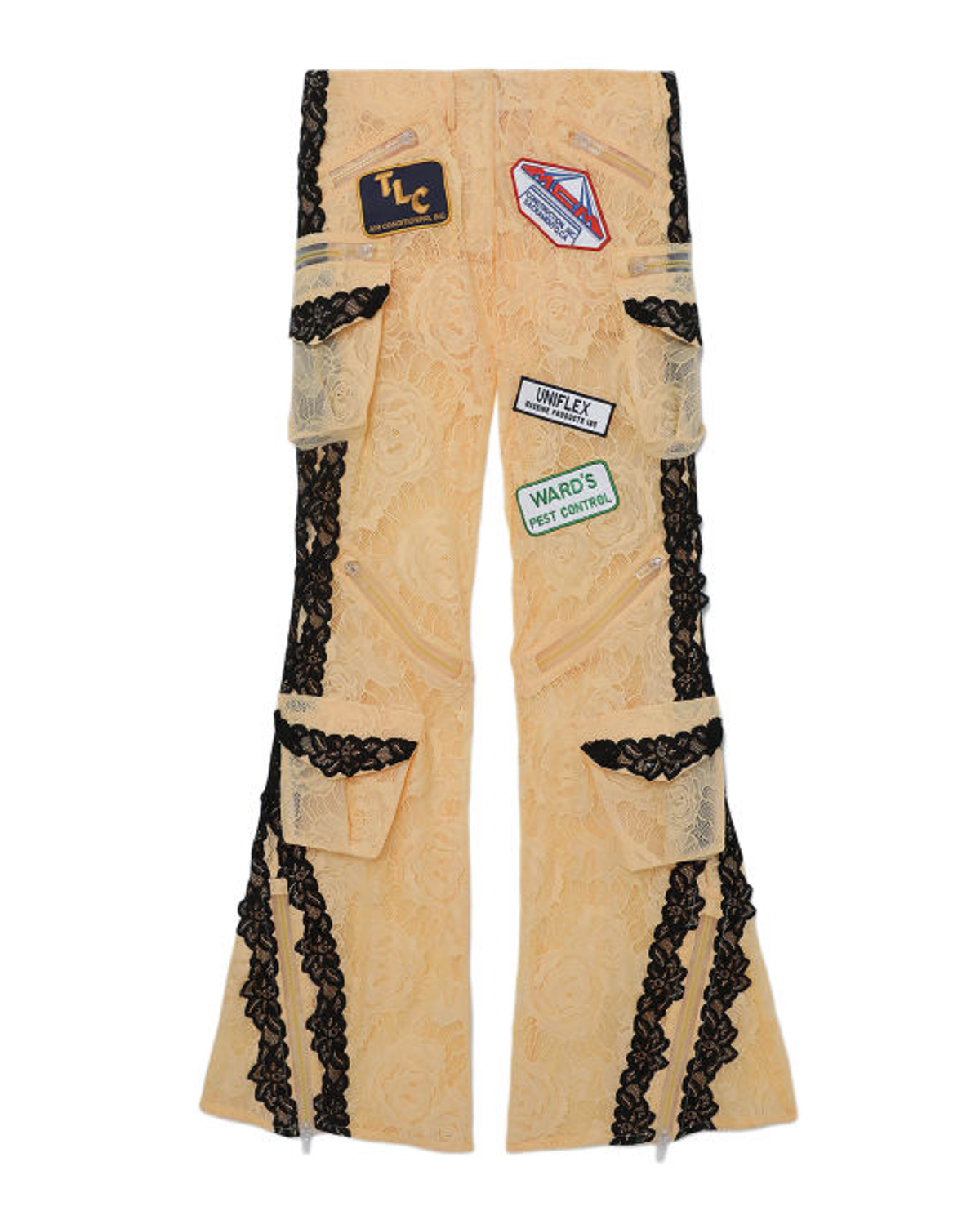 Yuhan Wang Yellow Patchwork Flared Lace Pants