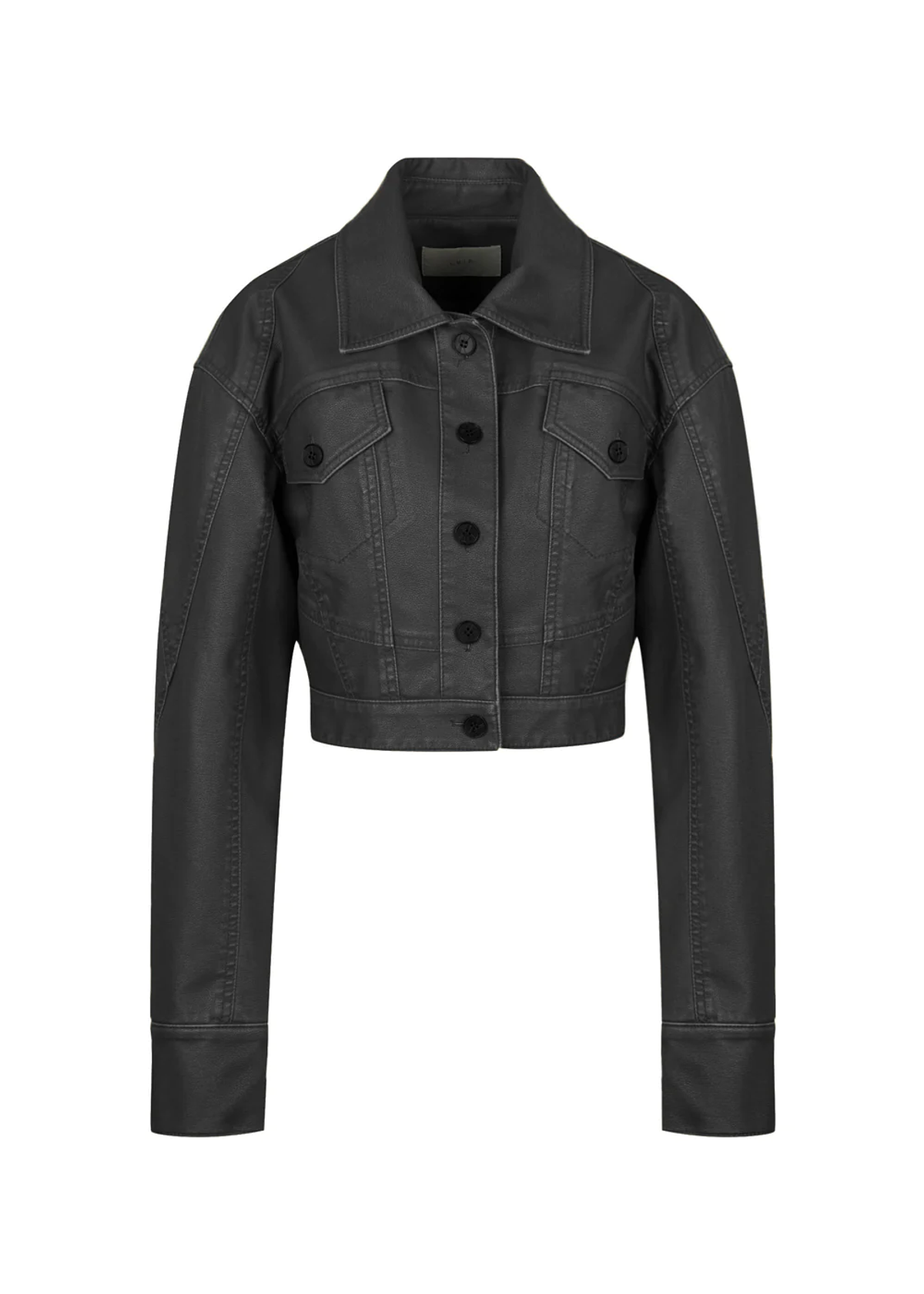 Lvir Charcoal Faux Leather Pigment Cropped Jacket WHAT’S ON THE STAR?