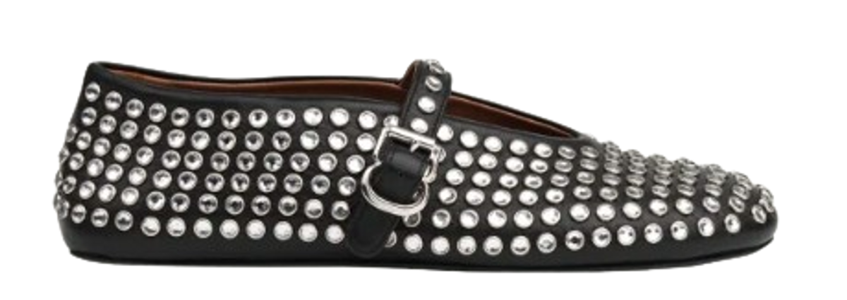 ALAIA MARY JANE SHOES IN BLACK LAMBSKIN GOLD MIX SILVER HARDWARE