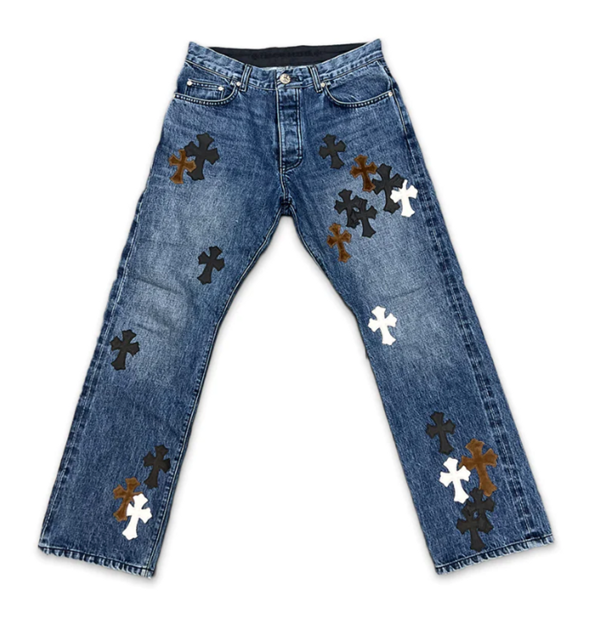 Chrome Hearts Brown Black White Crosses Jeans