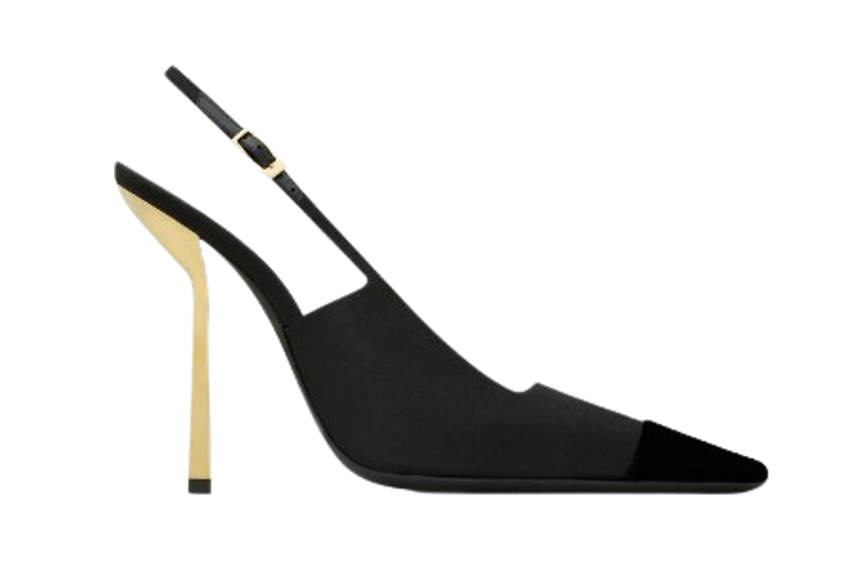 Saint Laurent Black Satin Crepe Ines Slingback Pumps