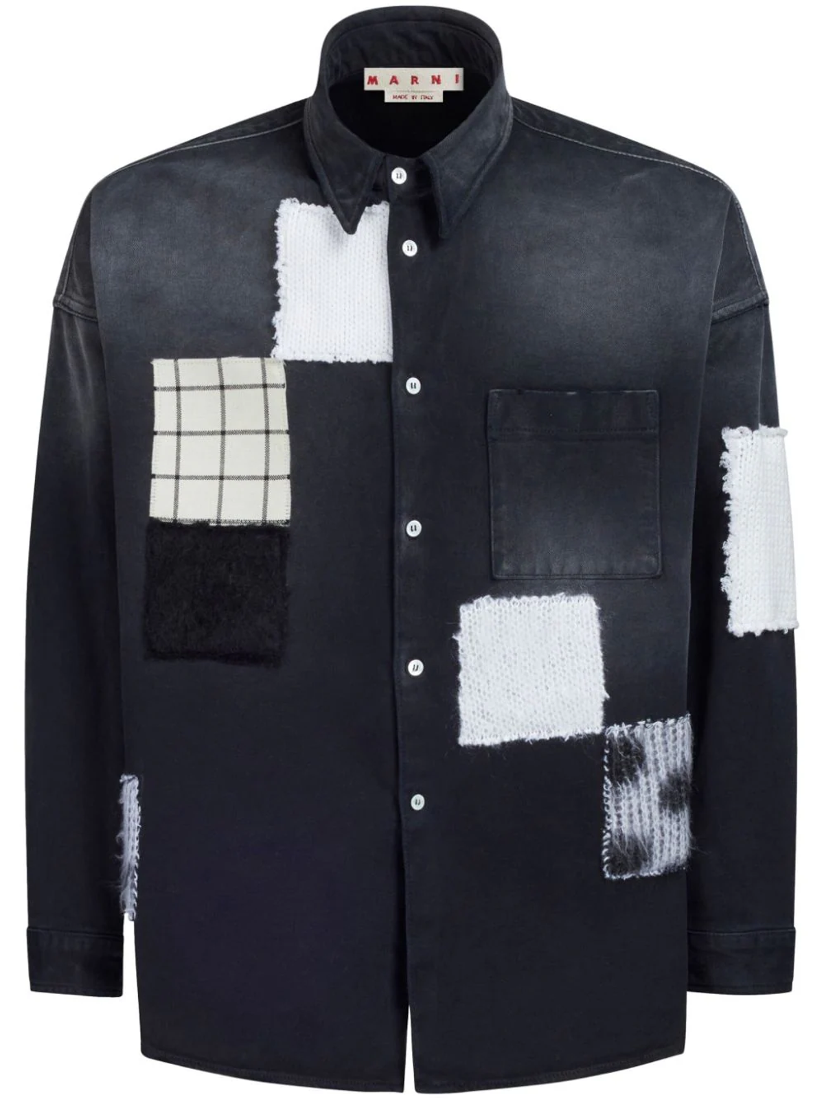 Marni Black Patchwork-Detail Cotton Shirt