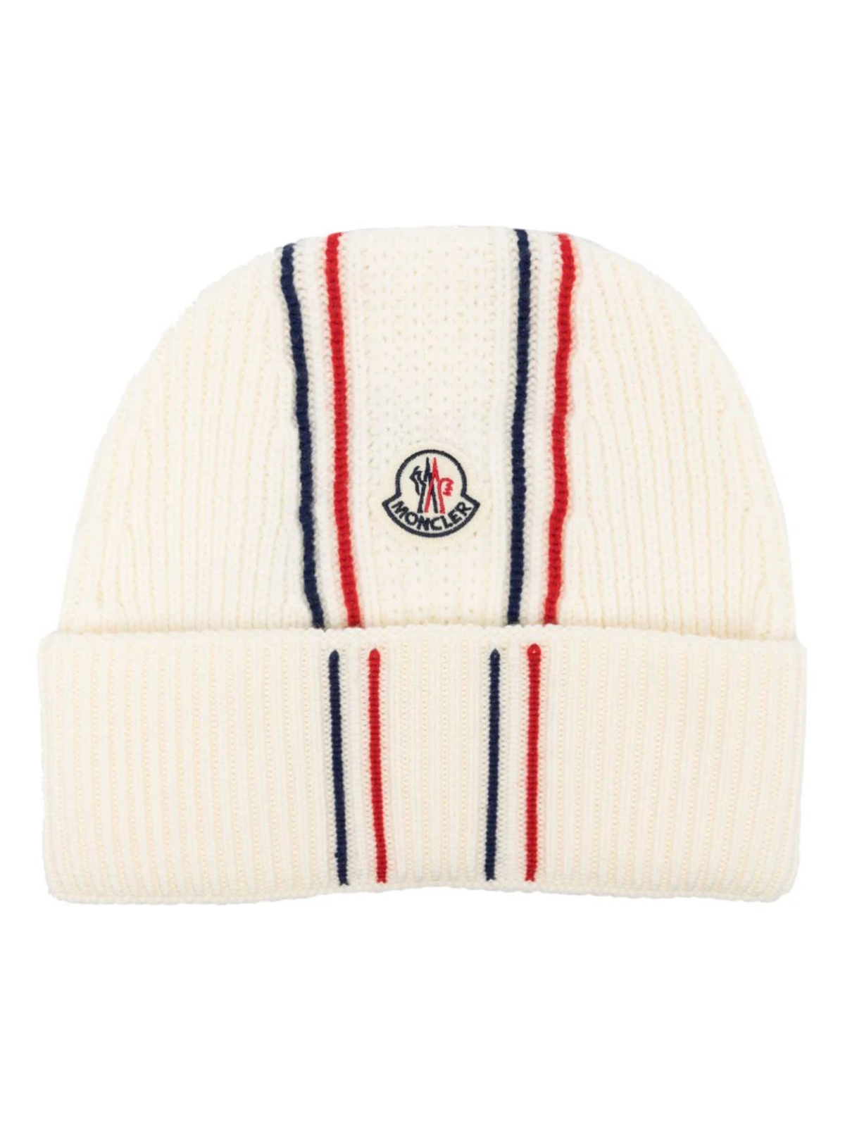 Moncler White Logo Patch Knitted Beanie
