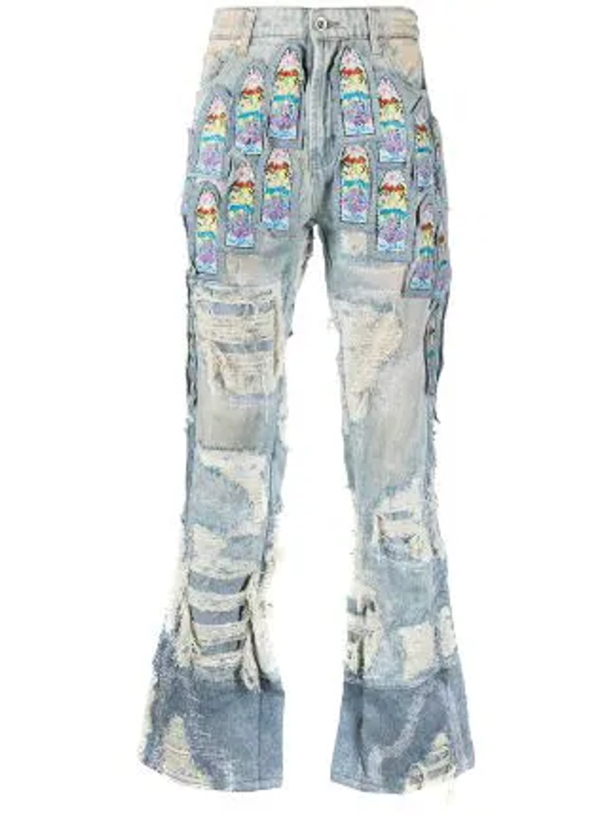 Who Decides War Blue Appliqué-Detail Straight-Leg Jeans