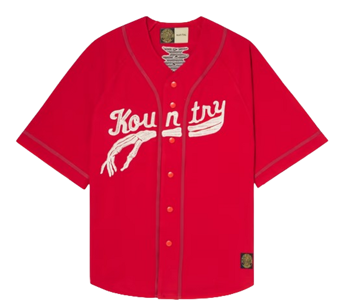 Kapital Red Oversized Logo-appliquéd Cotton-jersey Baseball Shirt