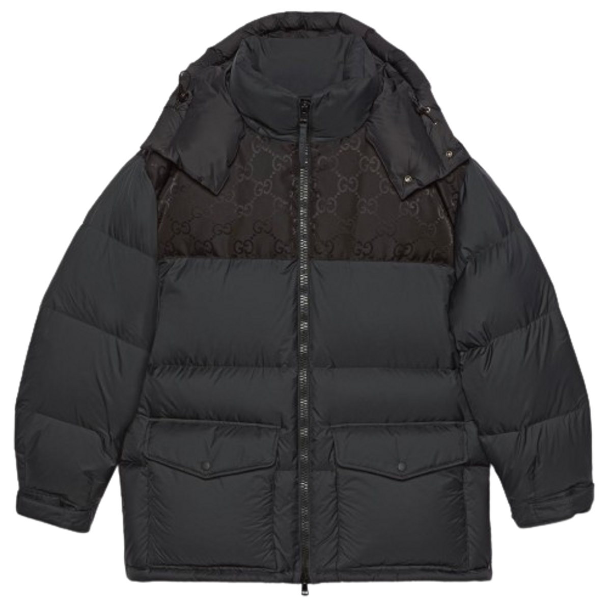 Gucci GG Inserts Nylon Down Black Jacket