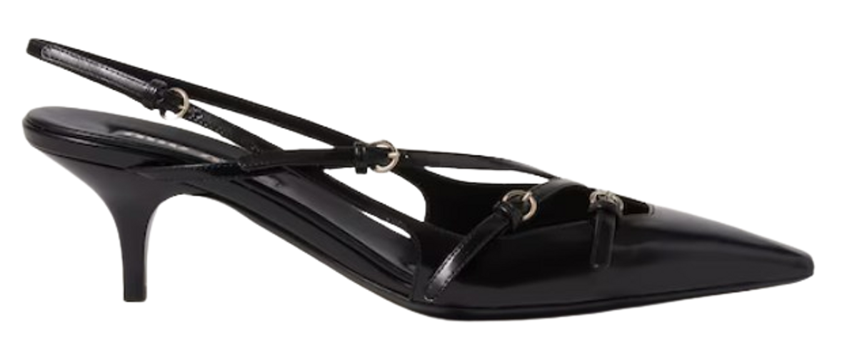 Miu Miu Black Brushed Leather Slingbacks
