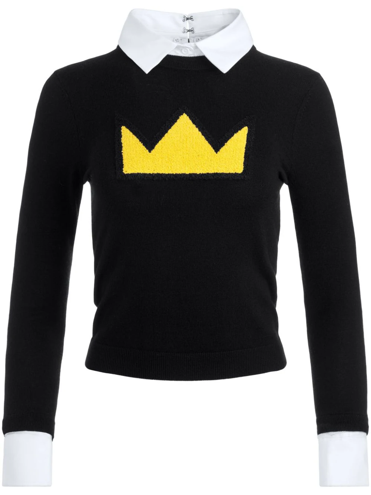 Alice+Olivia Black Porla Crown Collared Sweater