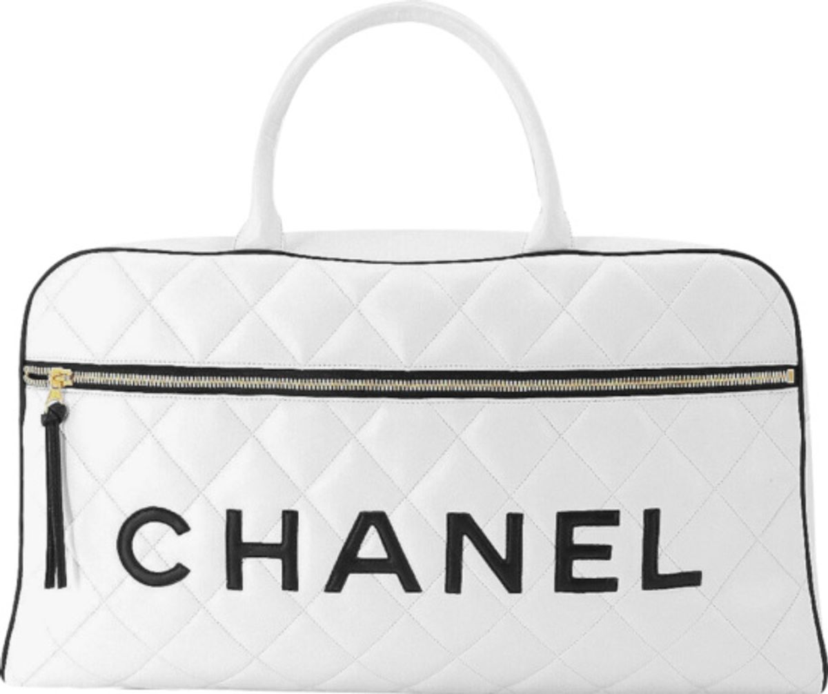 Chanel White Quilted Logo Print Boston Bag