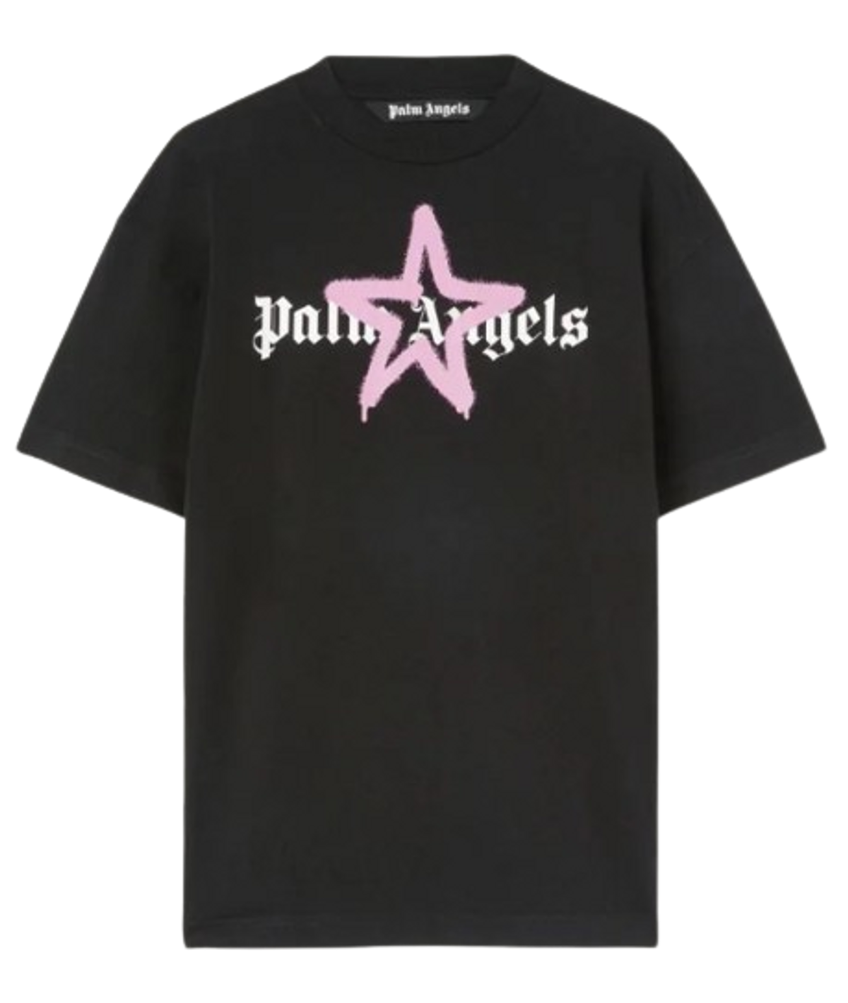 Palm Angels Black And Pink Star Sprayed T-Shirt