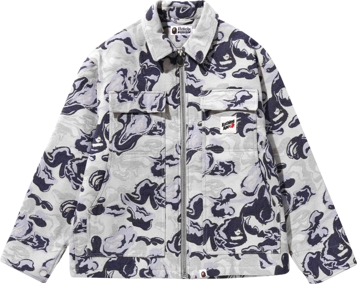 Bape White And Blue Abstract Camo Workwear Jacket