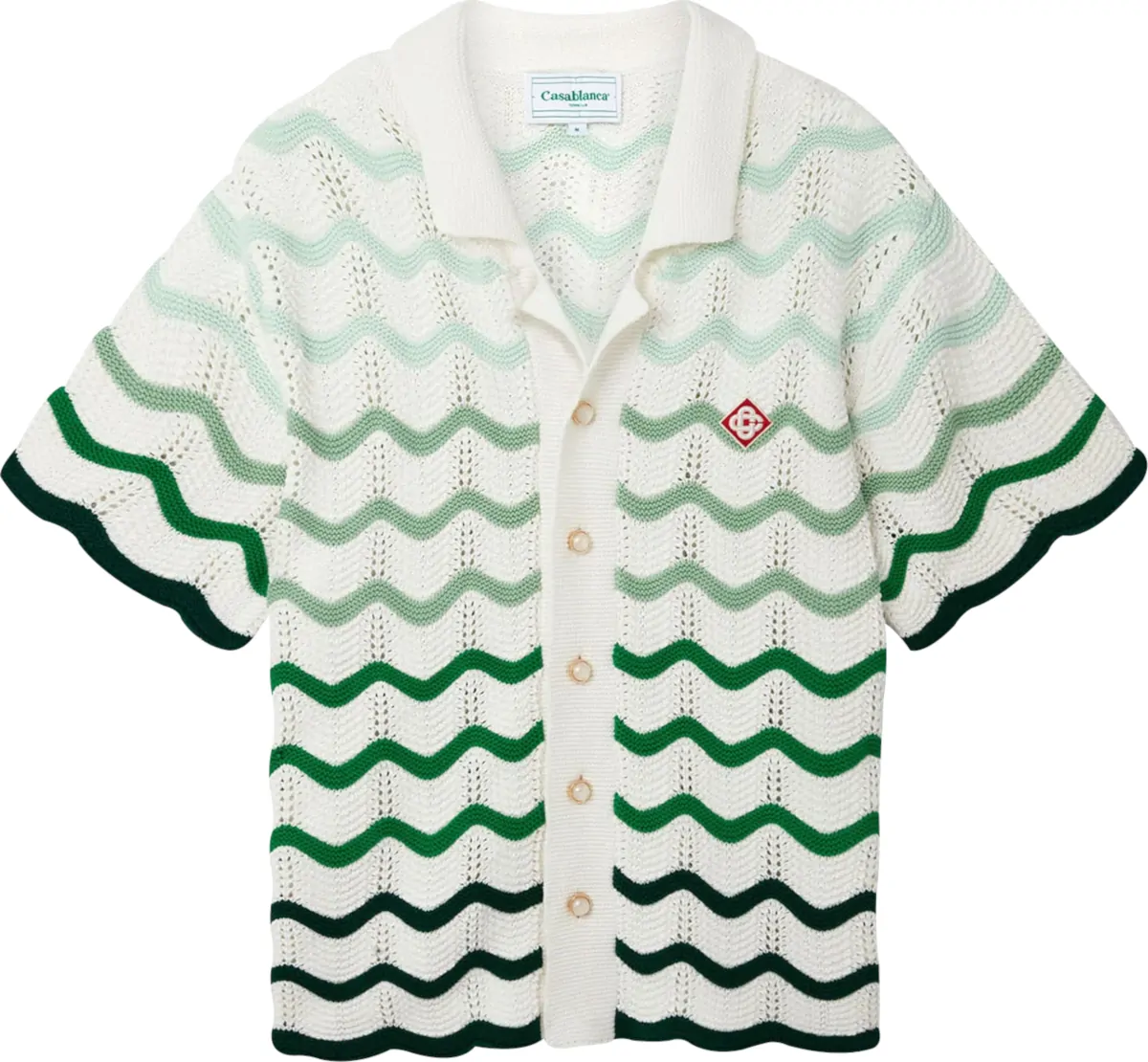 Casablanca White And Wavy Green Stripe Crochet Shirt