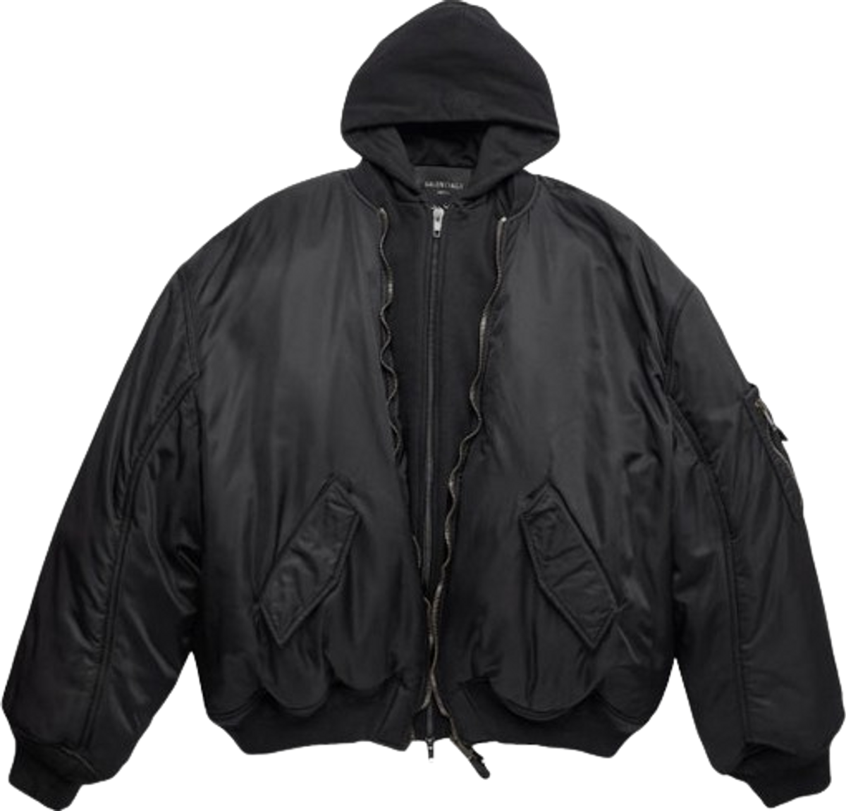Balenciaga Black Hoodie Layered Paris All In Bomber Jacket
