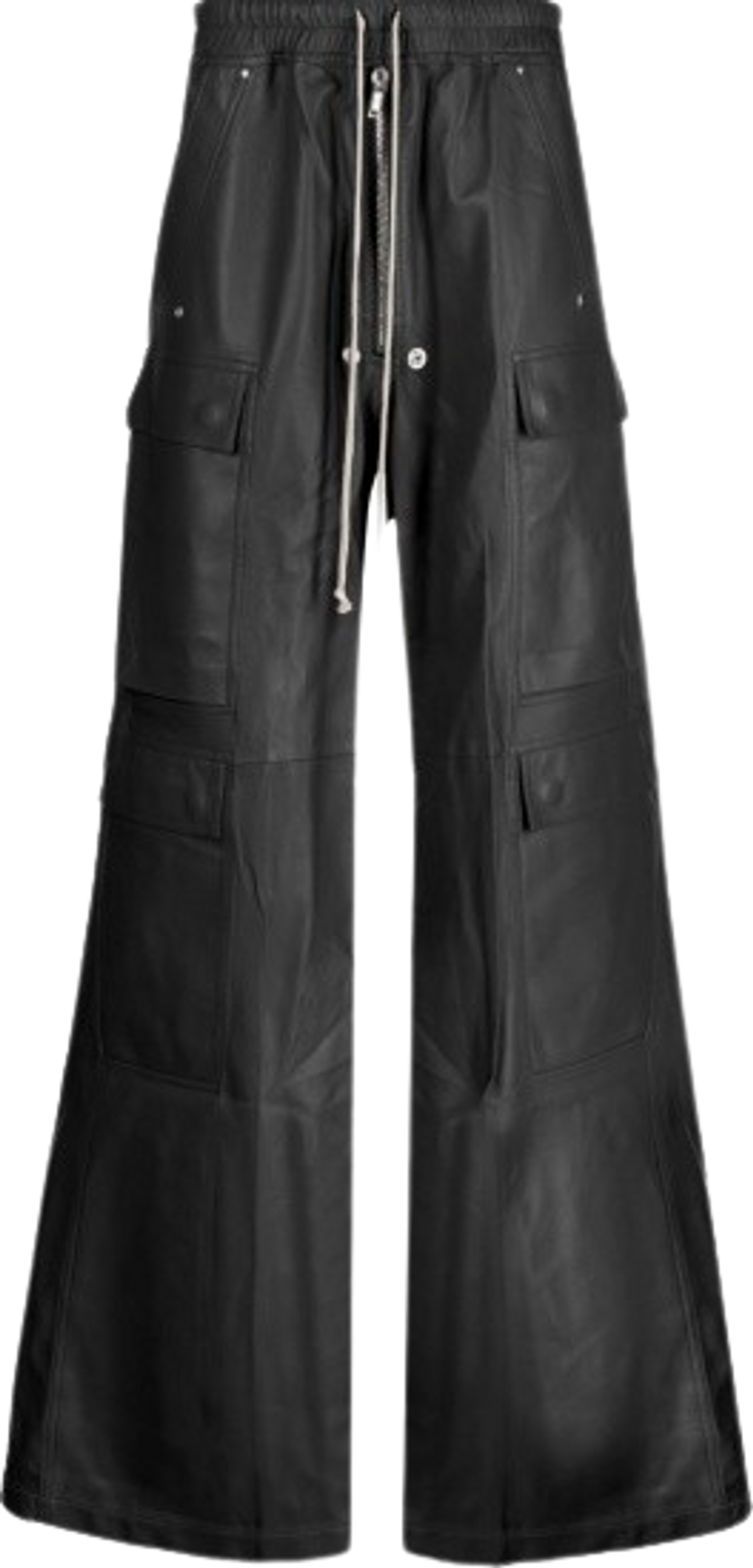 Rick Owens Black Leather Flared Cargobelas Pants
