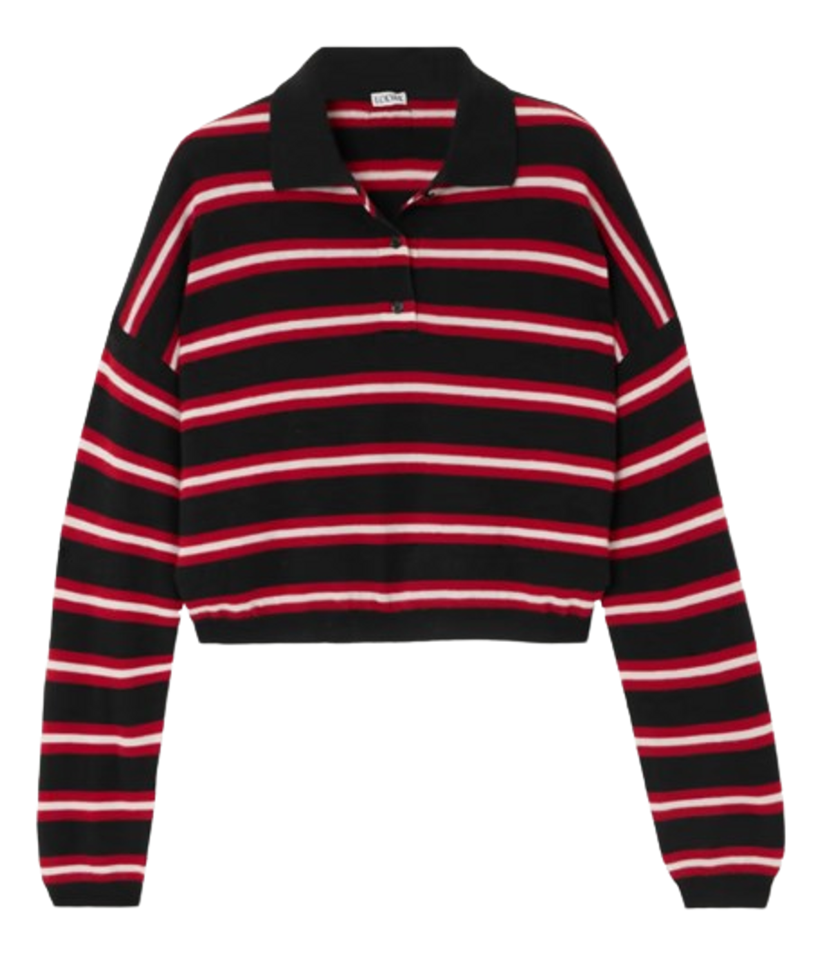 Loewe Black Cropped Appliquéd Striped Wool Polo Shirt