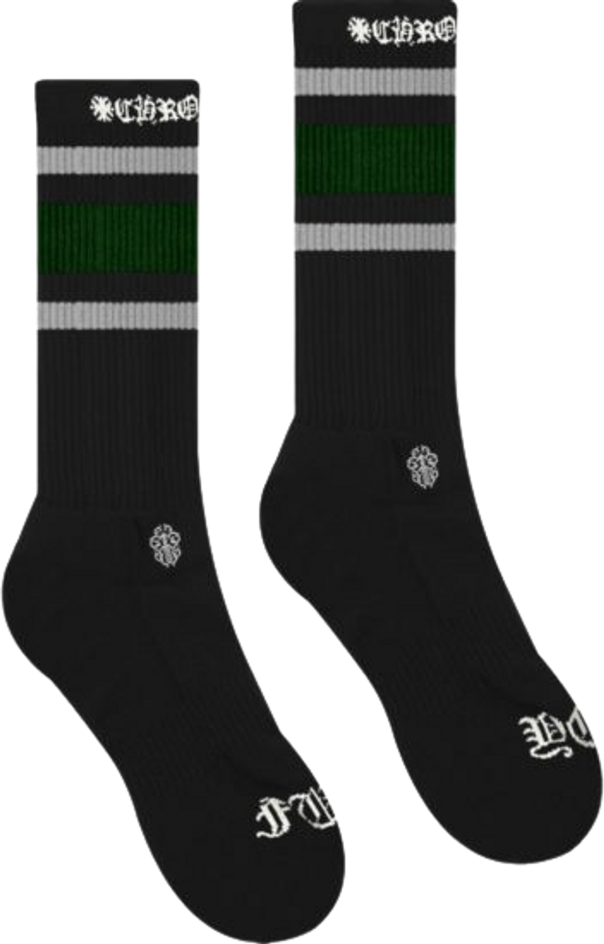 Chrome Hearts Black & Green-Stripe Logo Socks