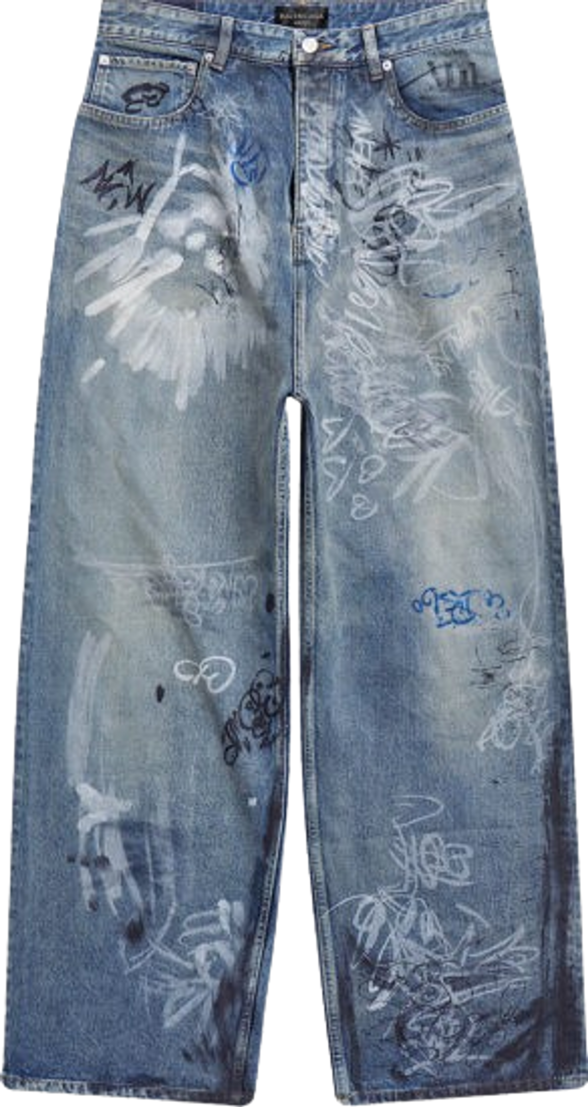Balenciaga Washed Blue Graffiti Baggy Jeans