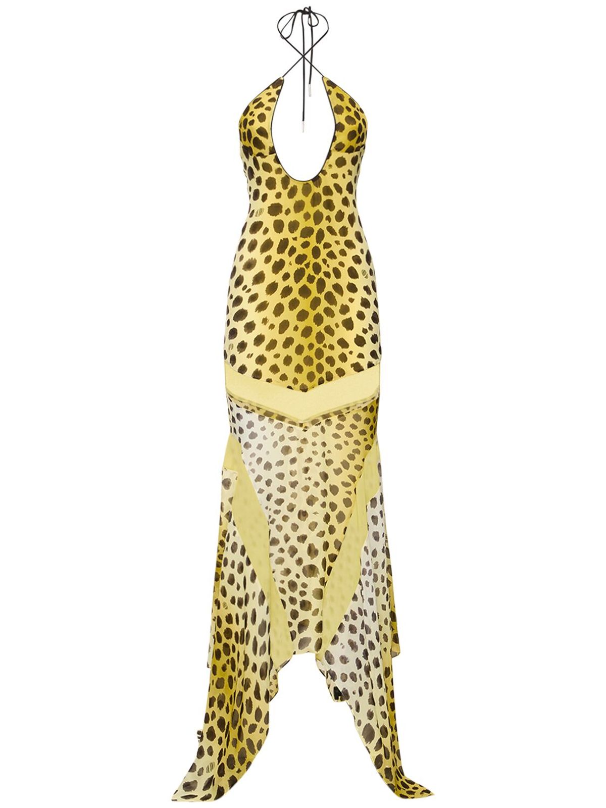 The Attico Yellow Saskia Printed Halter Neck Maxi Dress