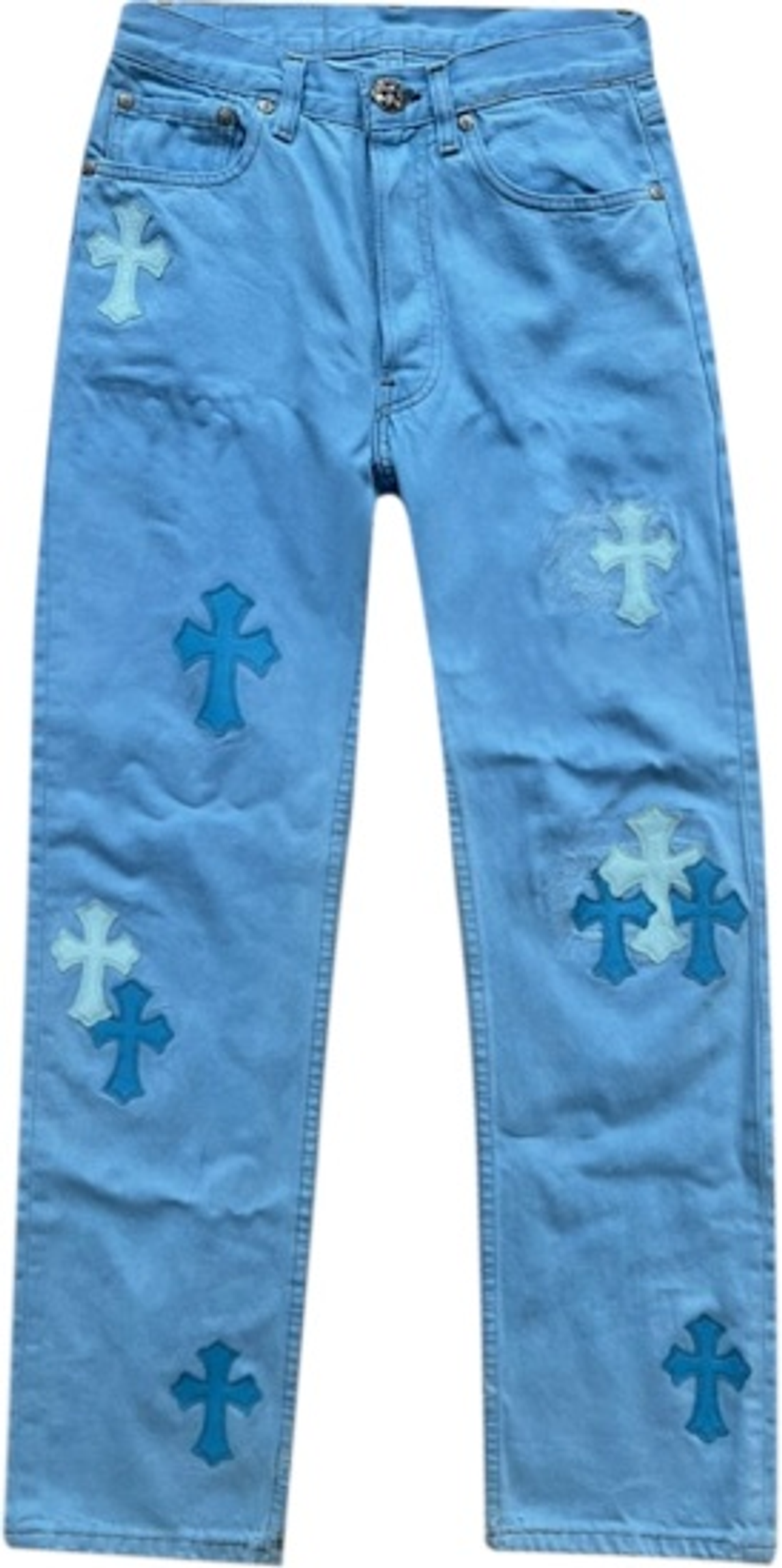 Chrome Hearts Light Powder Blue Cross Patch Jeans