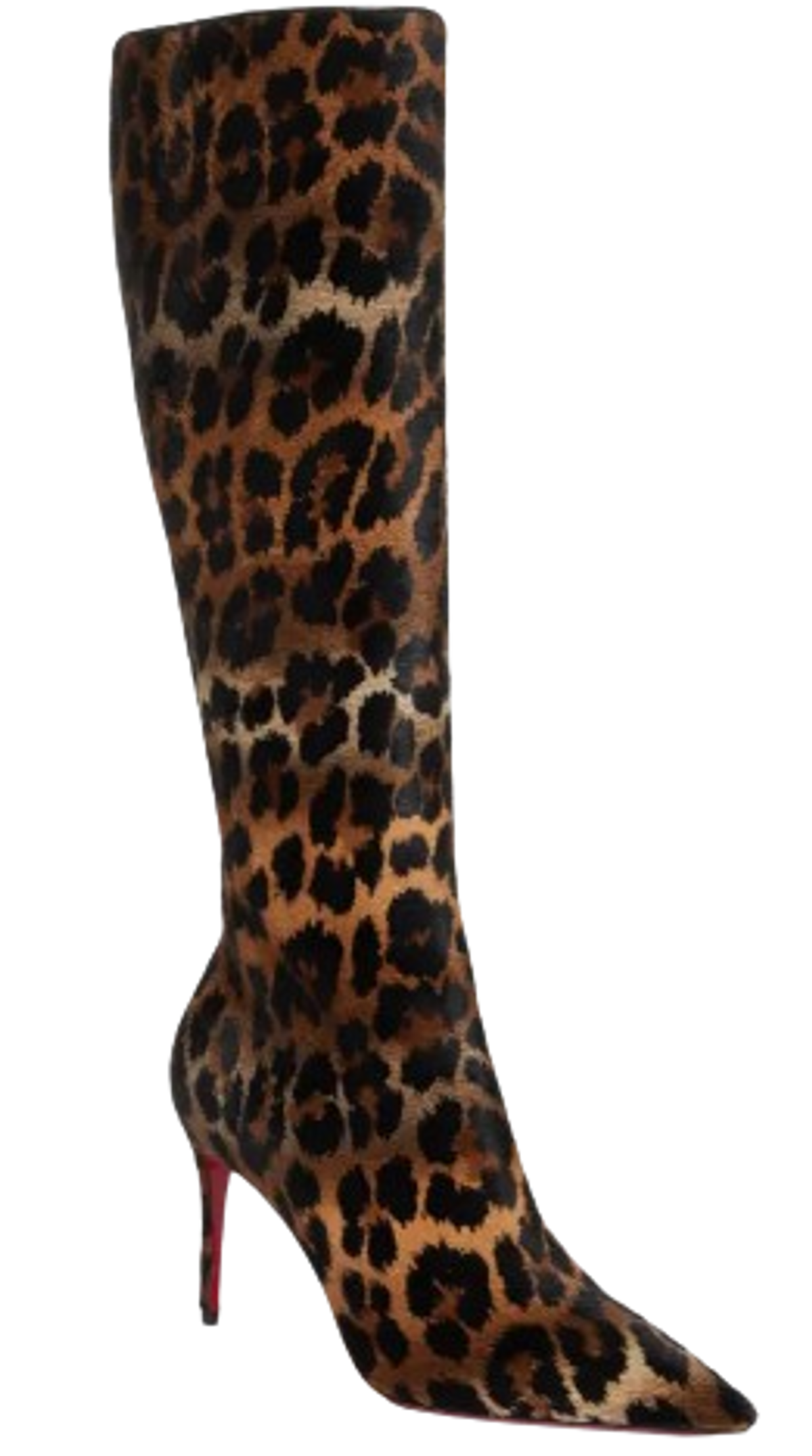 Christian Louboutin Kate Leopard Print Genuine Calf Hair Pointed Toe Knee High Boots