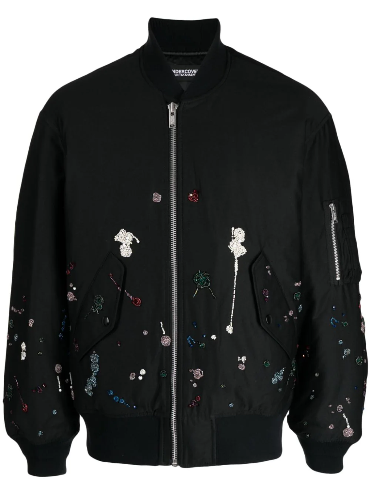 Undercover Black Rhinestone-embellished Cotton Bomber Jacket