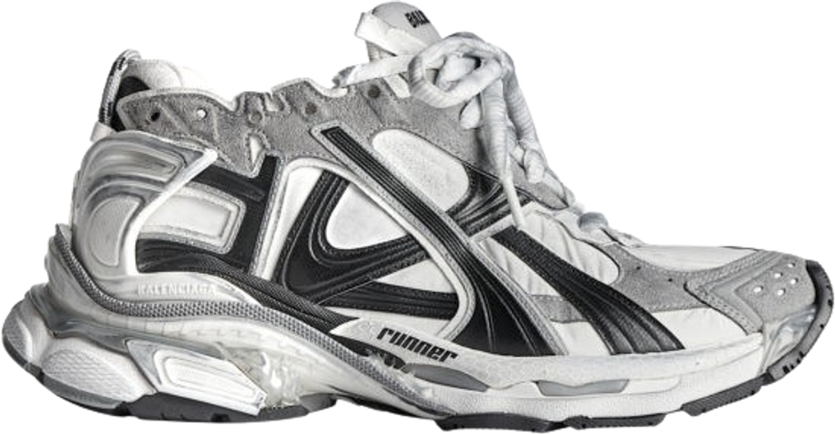 Balenciaga White & Grey Faux-Suede Runner Sneakers