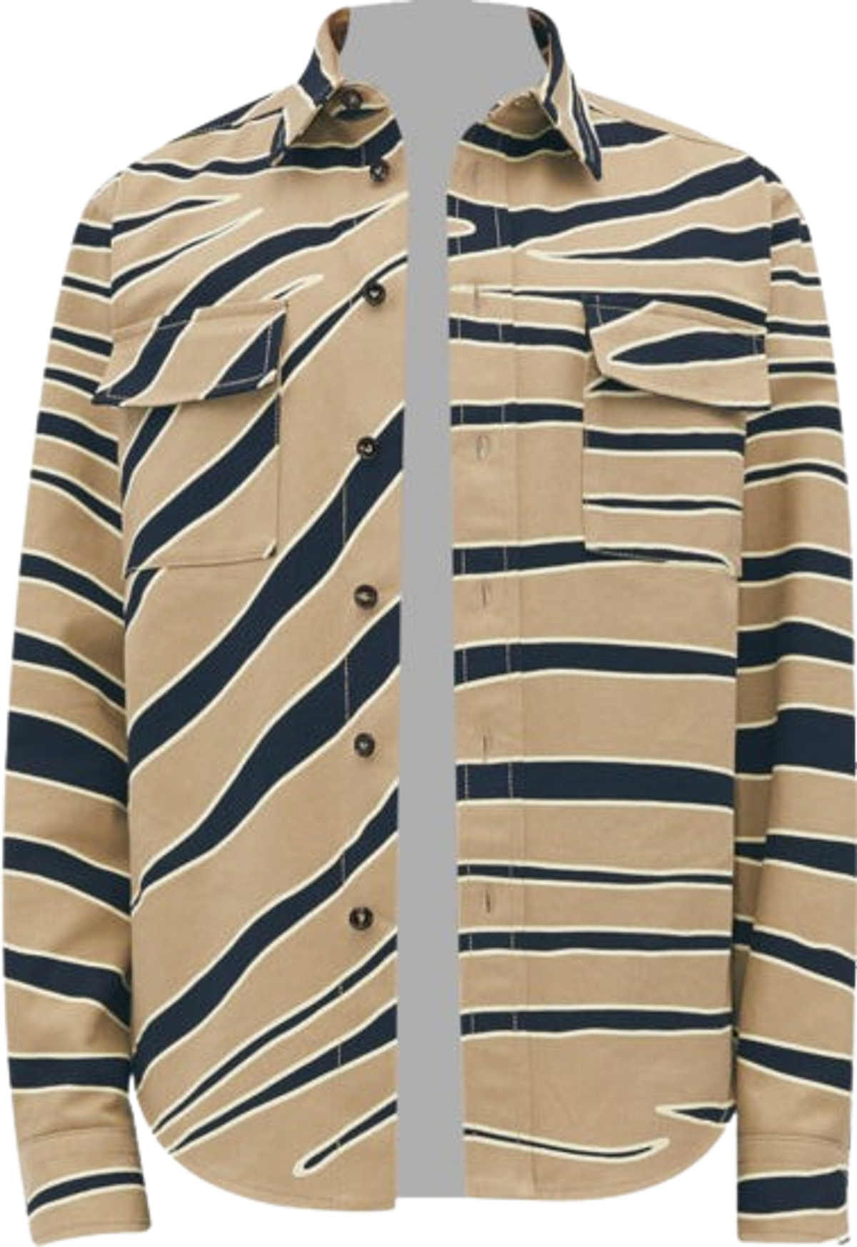 Bottega Veneta Sesame Beige & Navy Tiger Stripe Shirt