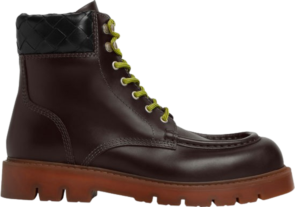 Bottega Veneta Dark Brown & Yellow-Lace Haddock Boots