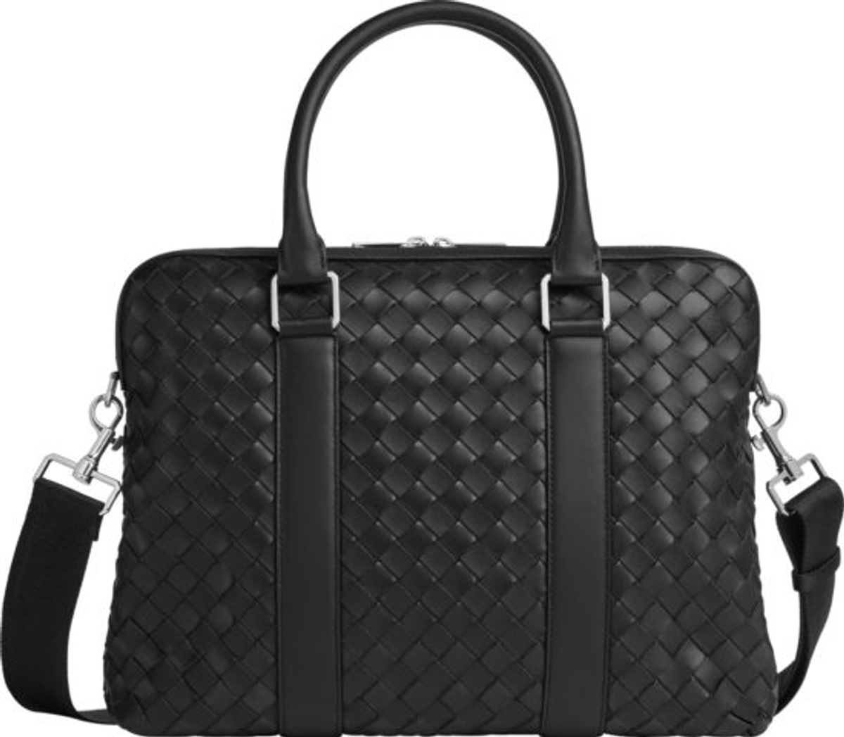 Bottega Veneta Black Intrecciato Leather Slim Briefcase