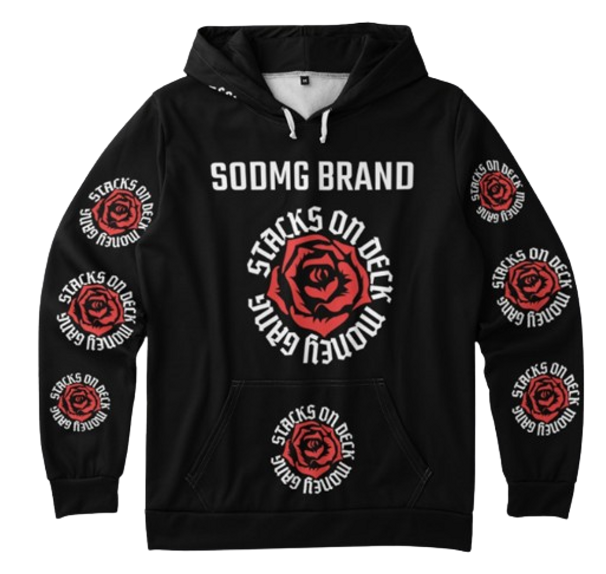 SODMG Black All-Over Rose Print Hoodie