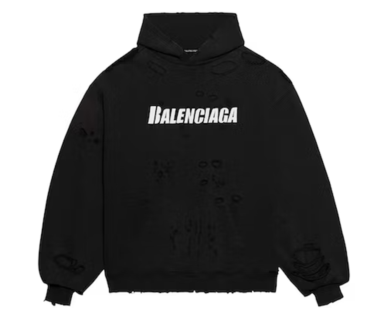 Balenciaga Black Caps Destroyed Oversize Fit Hoodie