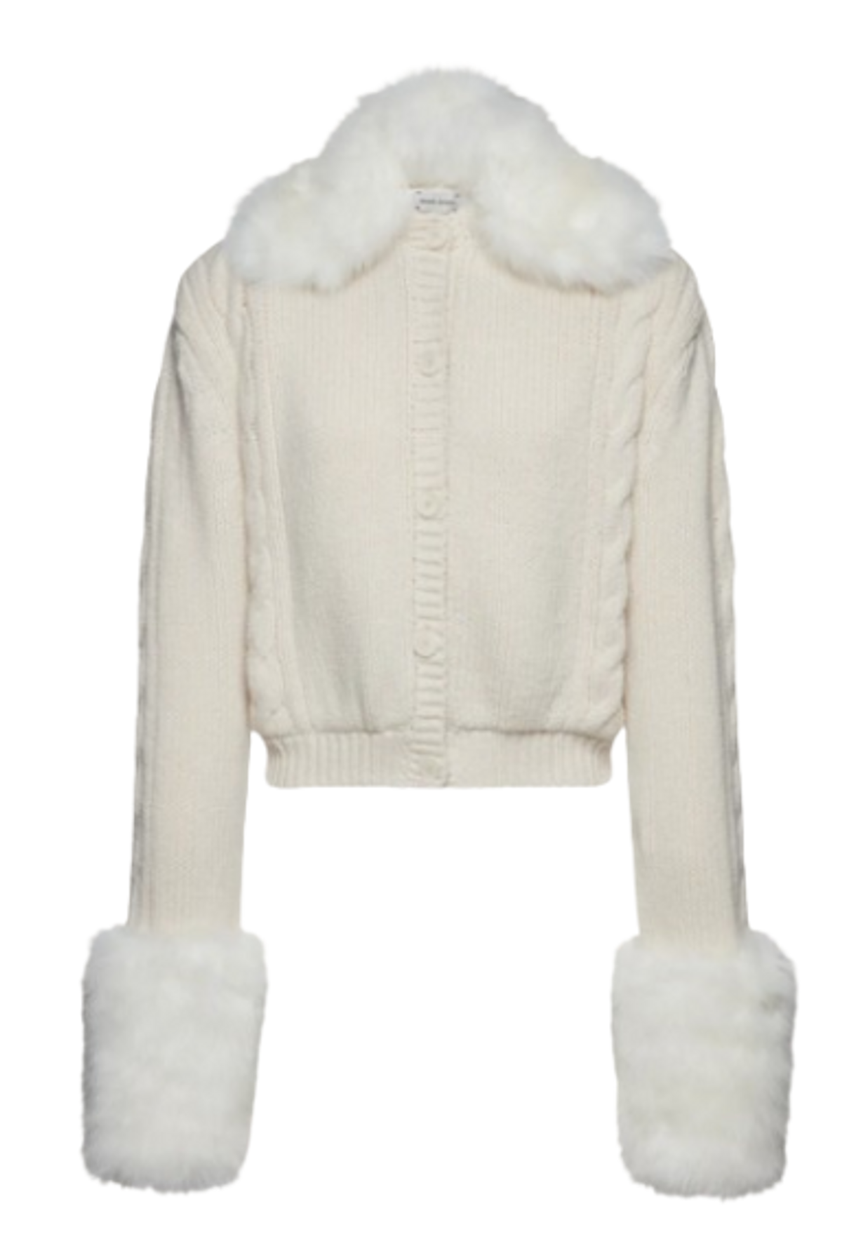 Magda Butrym Cream Faux Fur Trim Cable Knit Cardigan