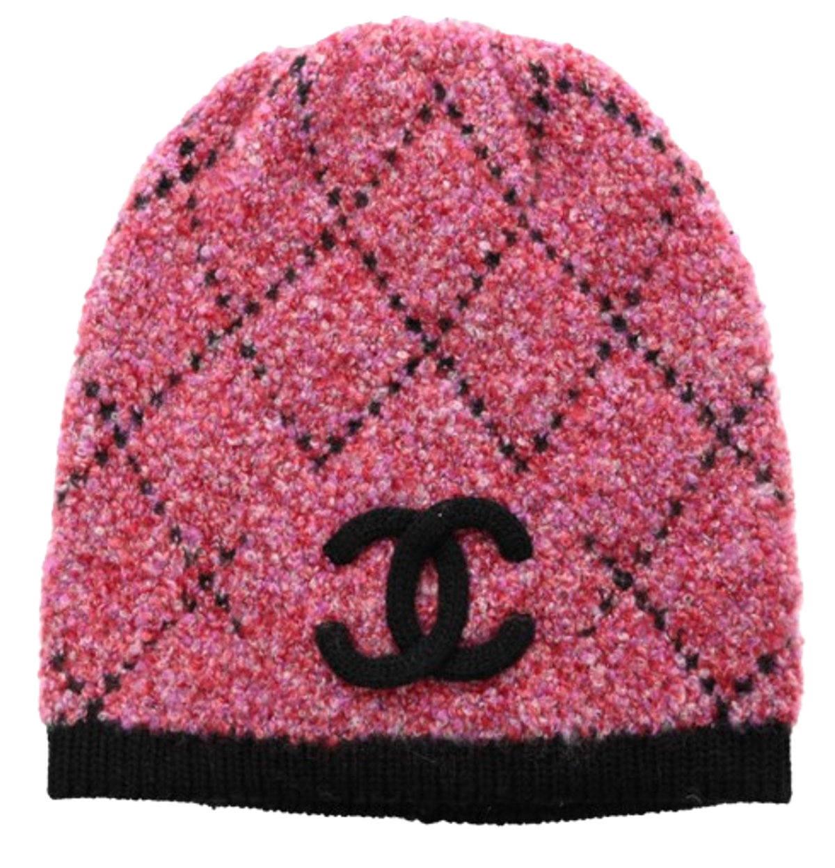 Chanel Dark Pink And Black Cashmere Logo Beanie Hat