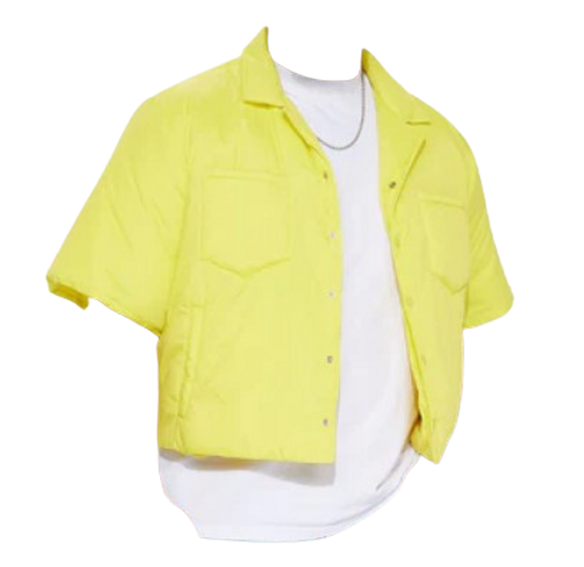 FashionNova Yellow Aston Nylon Puffer Cropped Short Sleeve Shirt