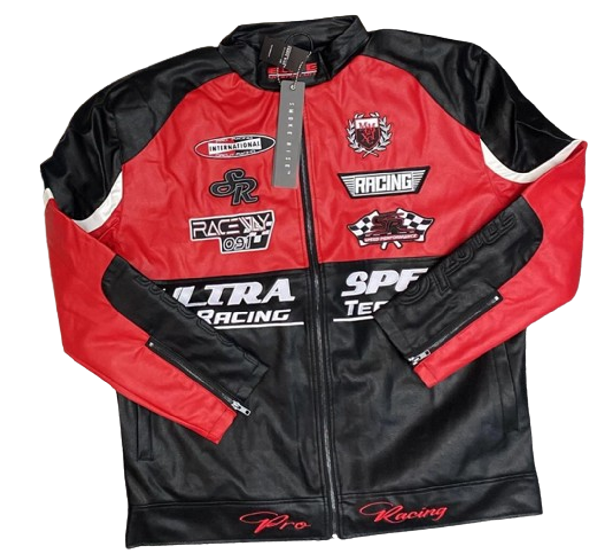 Smoke Rise Vegan Red Leather Racing Jacket