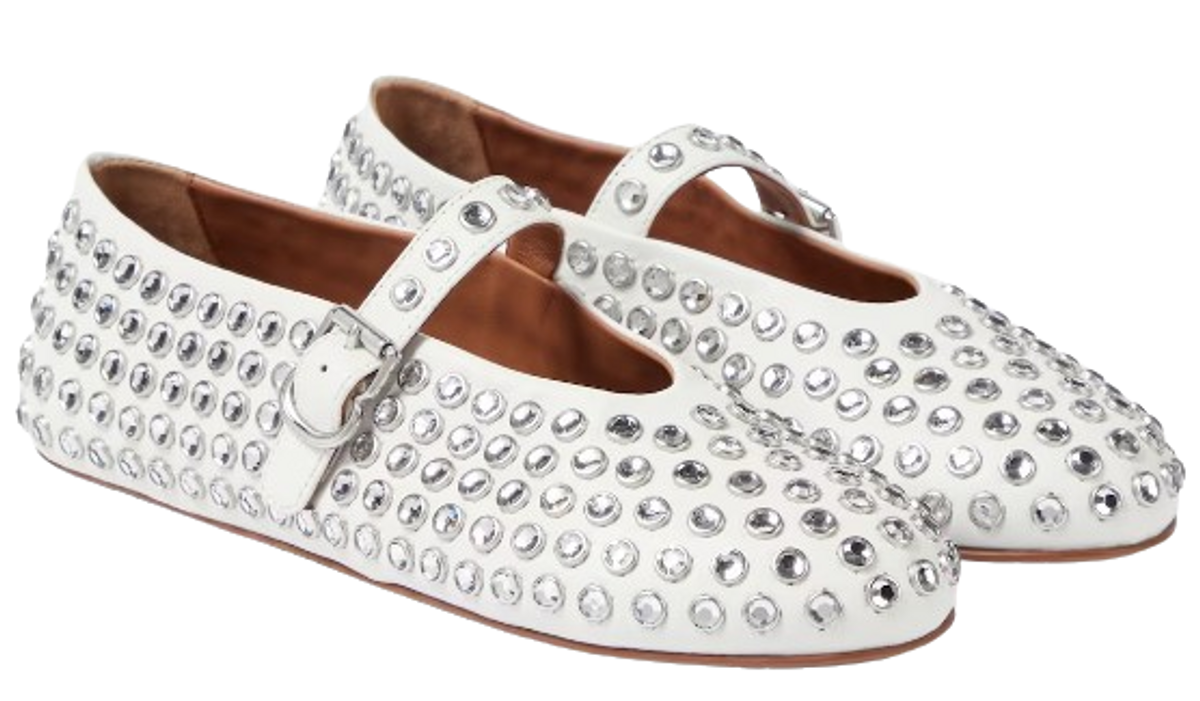 Alaïa Crystal-Embellished Leather Ballet Flats