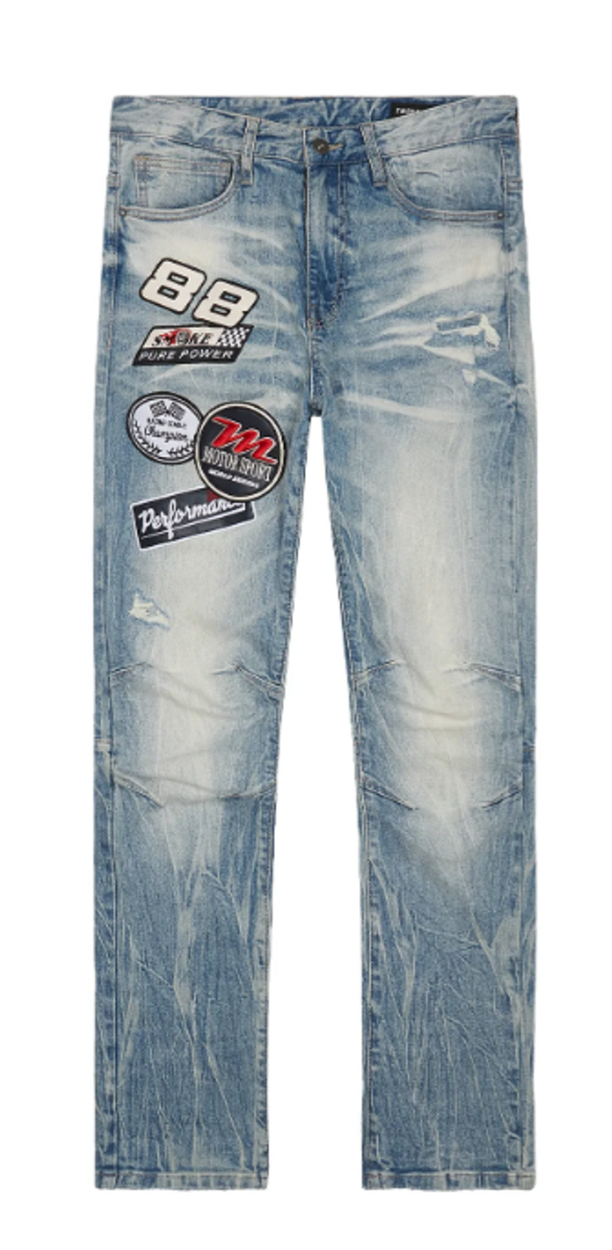 Smoke Rise Beacon Blue Embroidered Patched Racing Denim Jacket