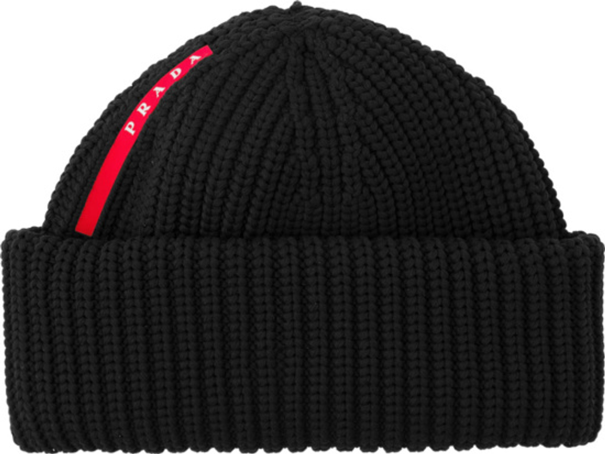 Prada Black Linea Rossa Ribbed Beanie