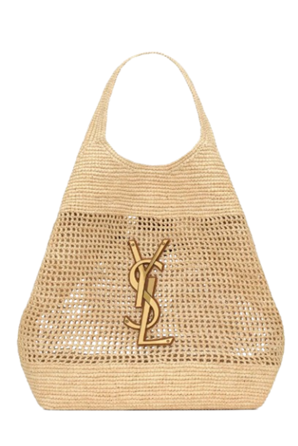 Saint Laurent Naturel And Brown Gold Icare In Raffia Bag