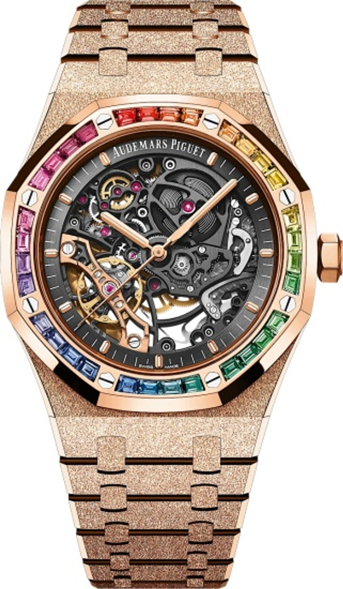Audemars Piguet Frosted Rose Gold Rainbow Skeleton Royal Oak Watches