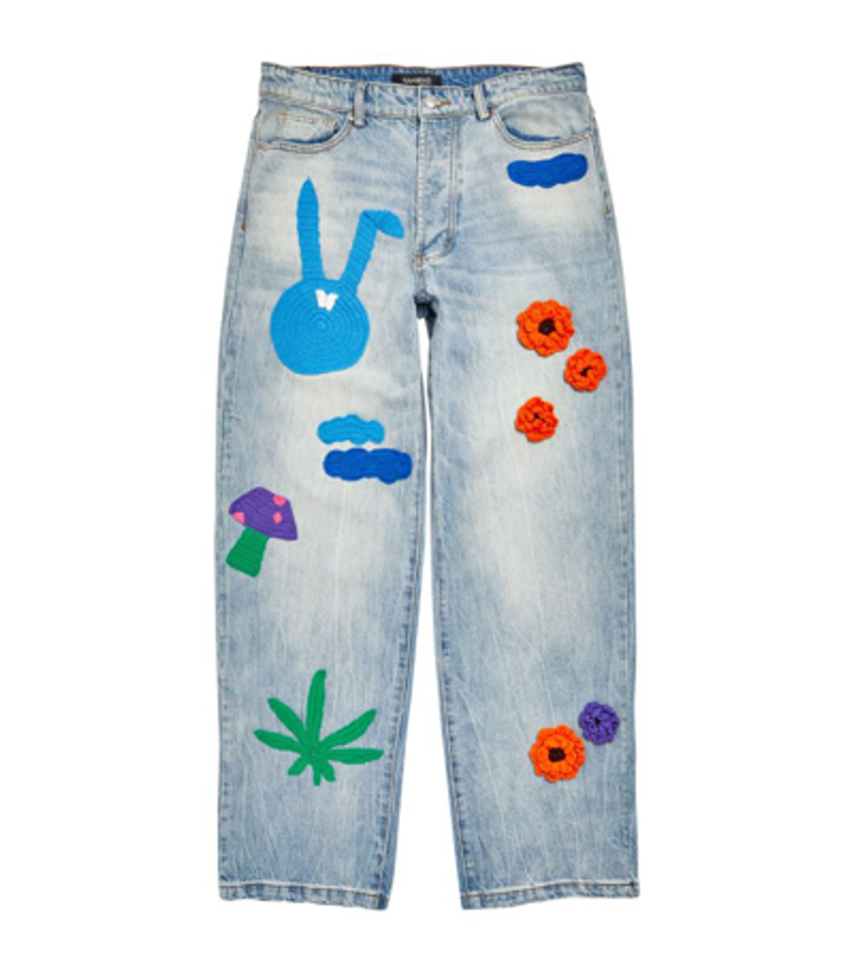Nahmias Blue Crochet-embellished Wide-leg Regular-fit Jeans