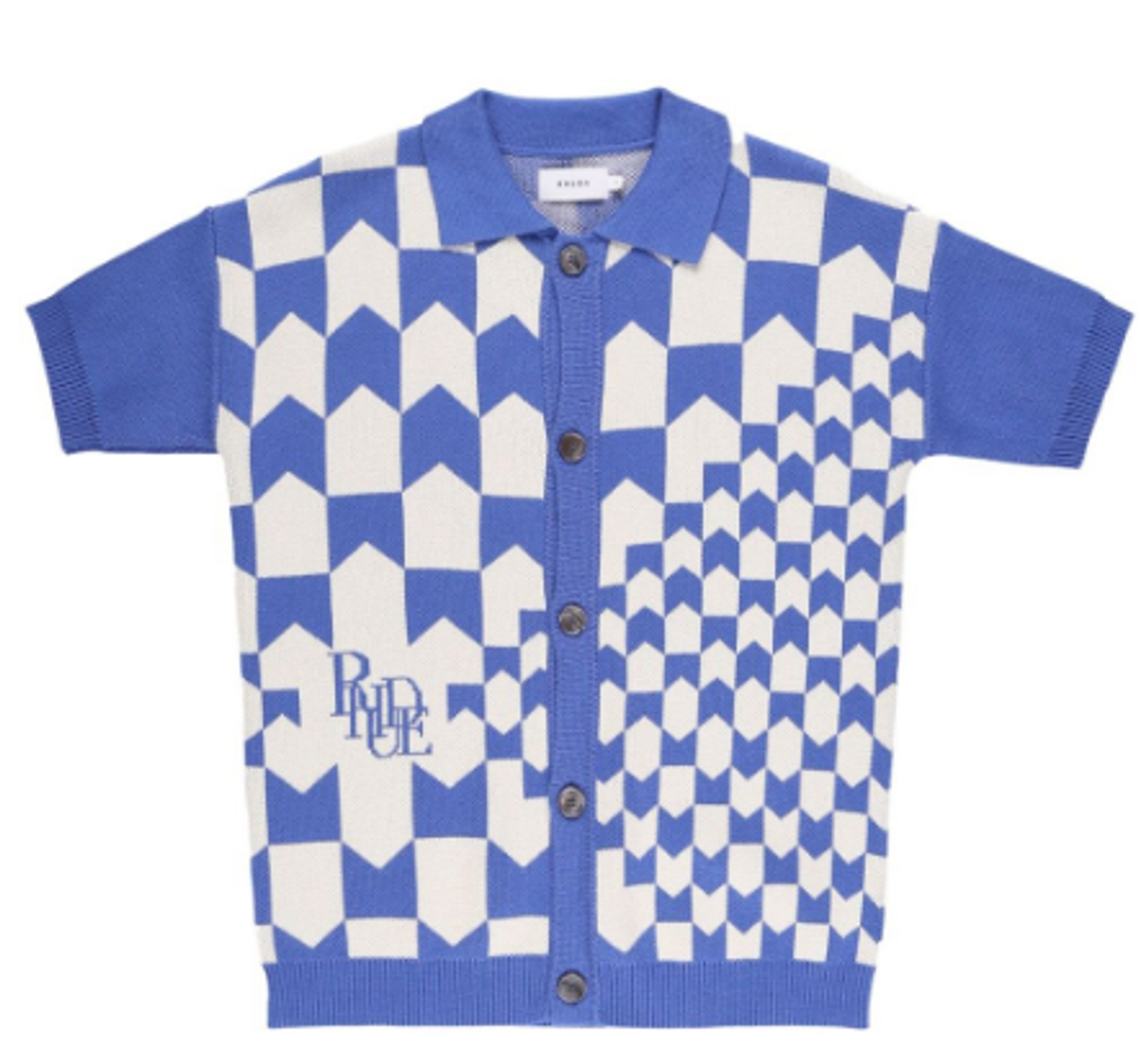 Rhude Blue Racing Checkered Knitted Polo Shirt